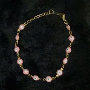 14K Gold Pink Evil Eye Bracelet